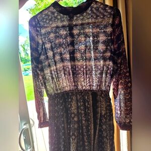 Pleated Sheer Long Sleeve Dress With Gorgeous Patterns! Molly Bracken